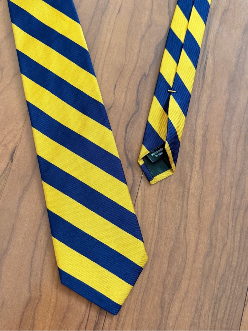 J. Crew Mens 100% English Silk Tie Yellow Blue Striped Made In USA Preppy